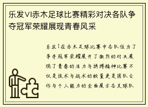 乐发∨I赤木足球比赛精彩对决各队争夺冠军荣耀展现青春风采